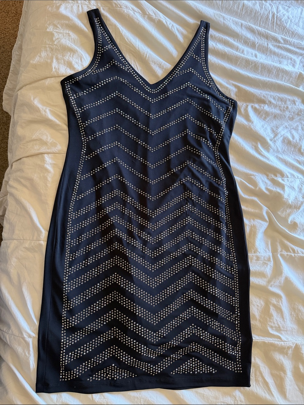 Black Studded V-Neck Bodycon Dress
